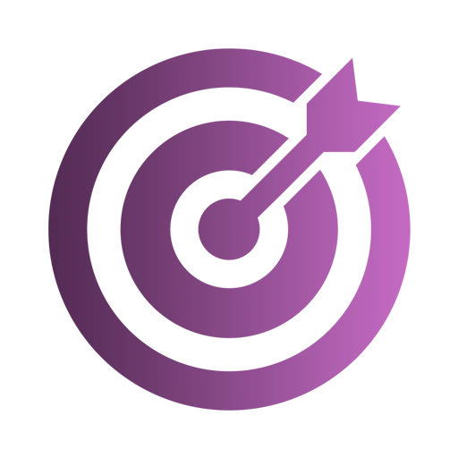 Zielscheibe mit einem Pfeil, der auf die Mitte zielt.