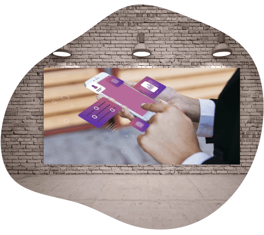 Person, die ein Smartphone mit UI-Designelementen benutzt.