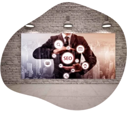 Grafik eines Gesch&auml;ftsmannes, der ein SEO-Netzwerk kontrolliert.