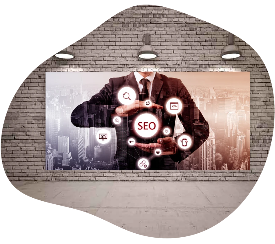 Grafik eines Gesch&auml;ftsmannes, der ein SEO-Netzwerk kontrolliert.